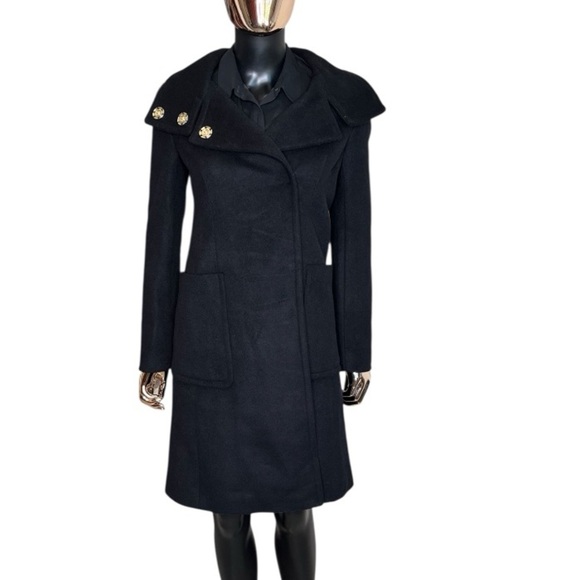 🆕 Ann Taylor Black Wool-Blend Coat XXS (Oversized Fits to SM) Gold Button Front - Picture 2 of 10